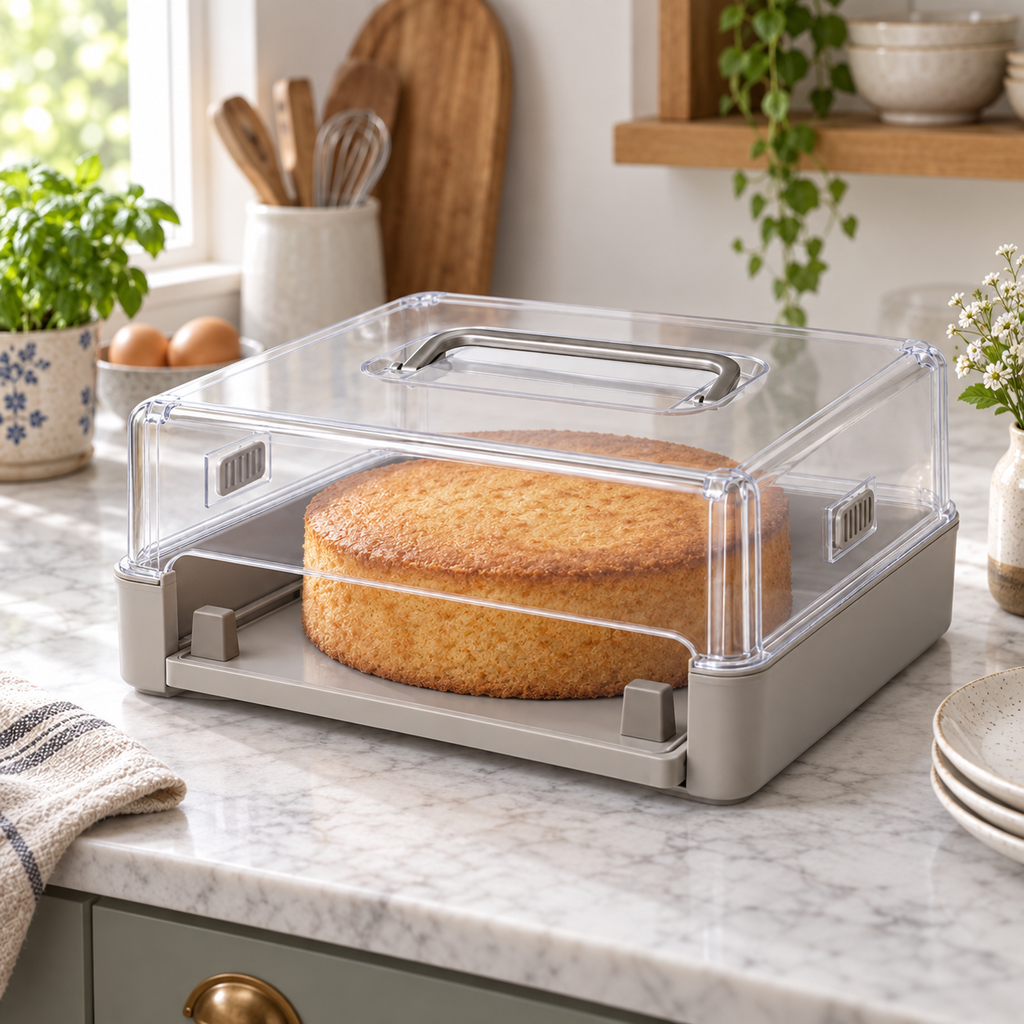 Boîte de transport pour pâtisserie avec plateau coulissant