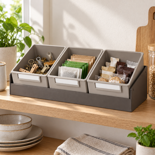 Boîte de rangement à trois compartiments inclinés