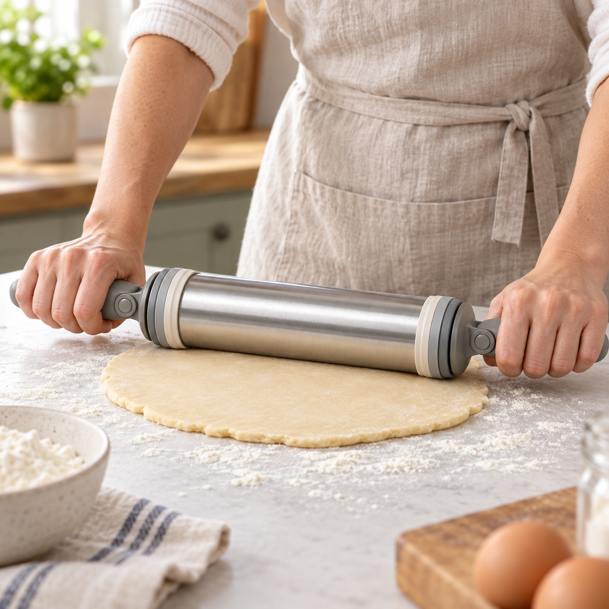 Rouleau à pâtisserie avec poignées repositionnables