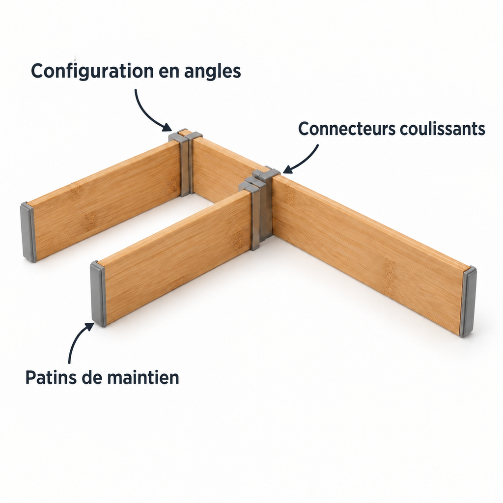 Séparateurs de tiroir modulables en angles – Lot de 4