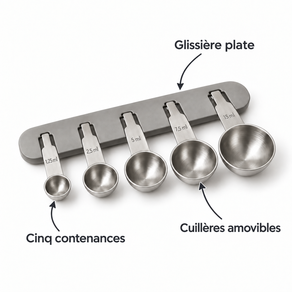 Cuillères de mesure sur glissière plate – Lot de 5