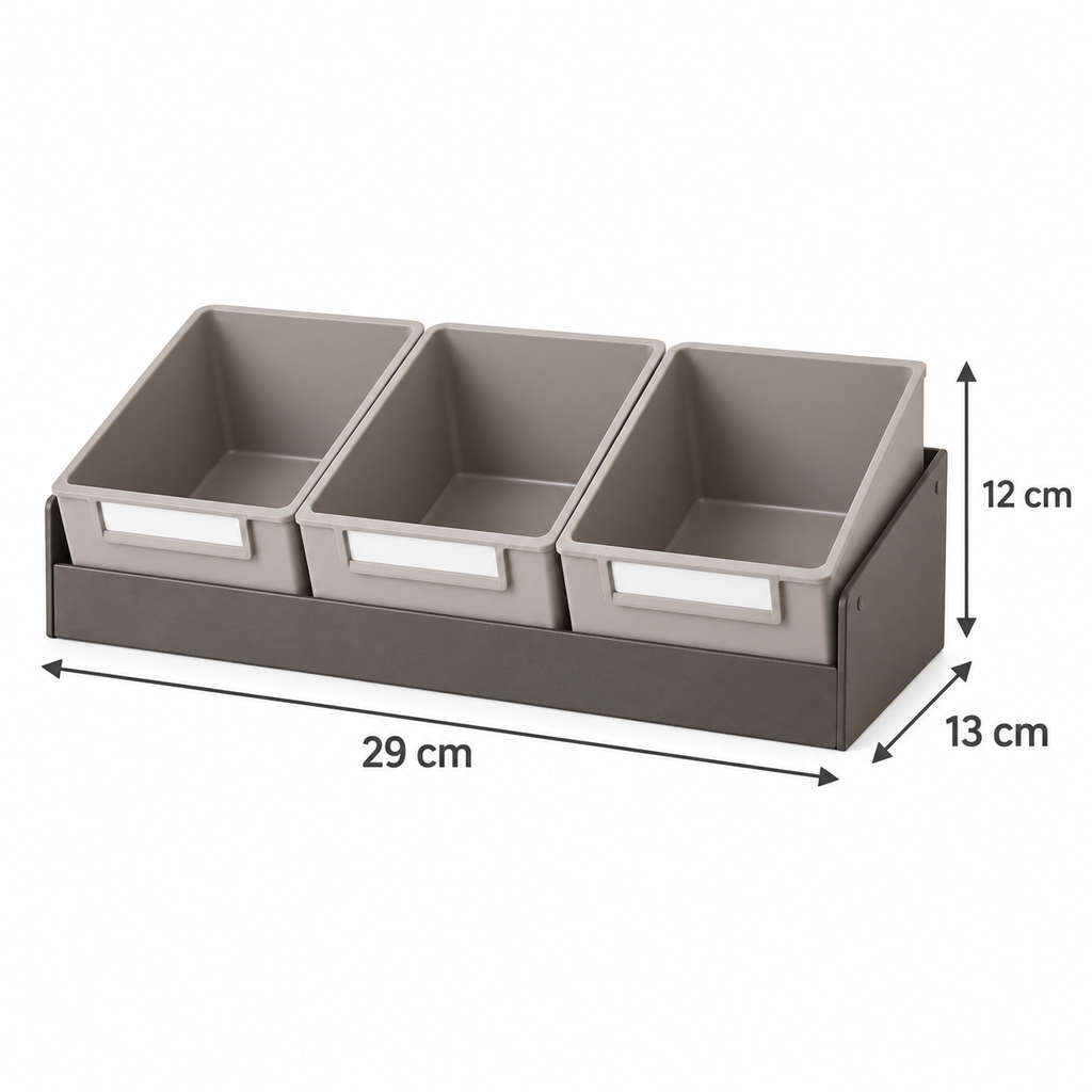 Boîte de rangement à trois compartiments inclinés
