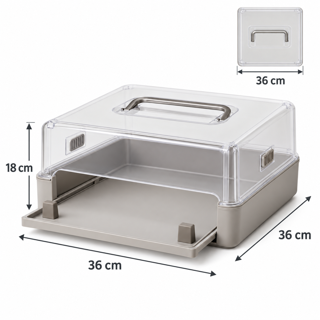 Boîte de transport pour pâtisserie avec plateau coulissant